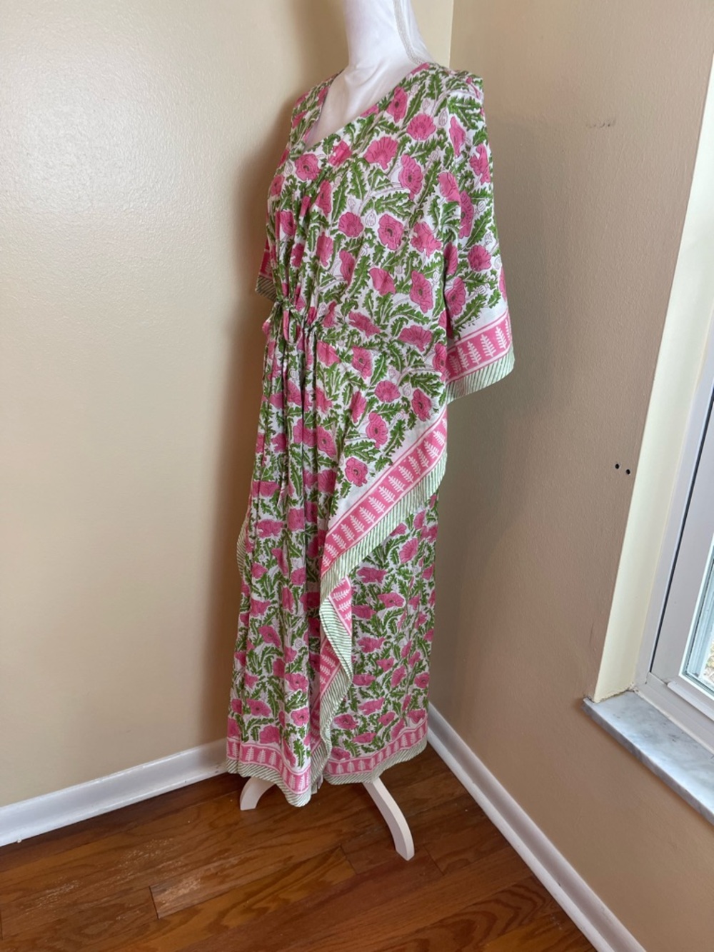 Boho Floral Caftan Maxi Dress Cotton Kaftan Resort Vacation Folk Print Artsy OS - Picture 13 of 14